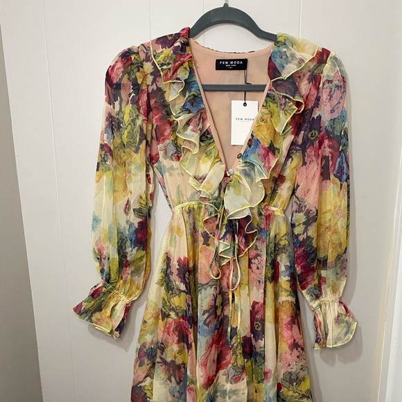 FEW MODA Floral Charla Side Zip long Sleeve Dress - Picture 11 of 13